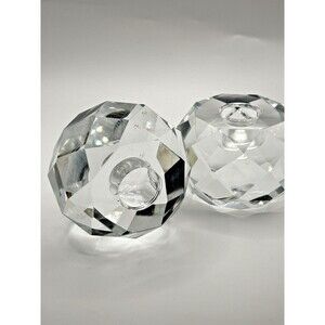 Vintage Crystal Faceted Candlestick Holders (2) Made In Japan Hollywood Glamour